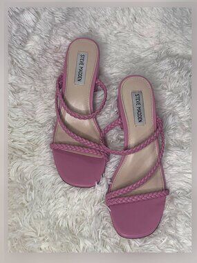 Steve Madden Pink Braided-Strap Slide Sandal Heels